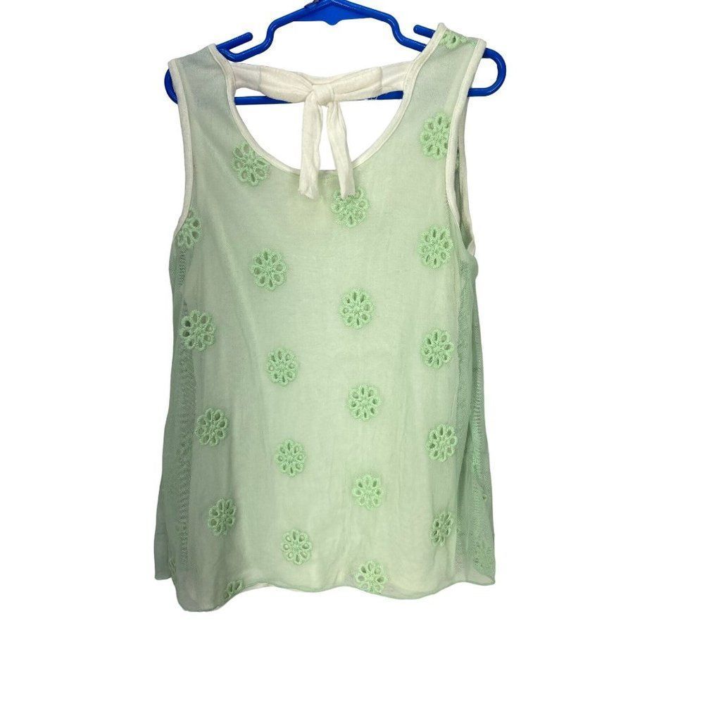 Kiddo By Katie Layered Green White Floral Back Tie Girls Size Small Tank Top